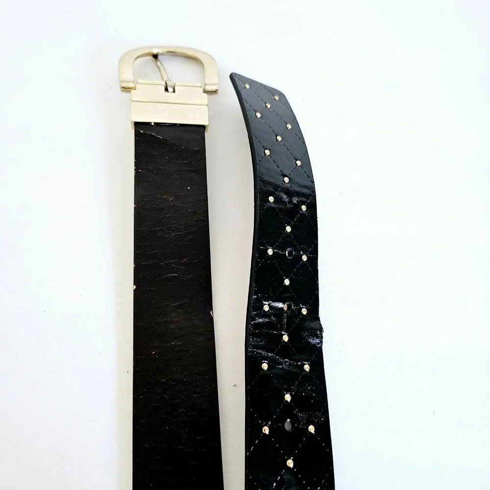 Womens Reversible Black‎ Gold Studded Diamond Belt 40 inches Long - B384.1